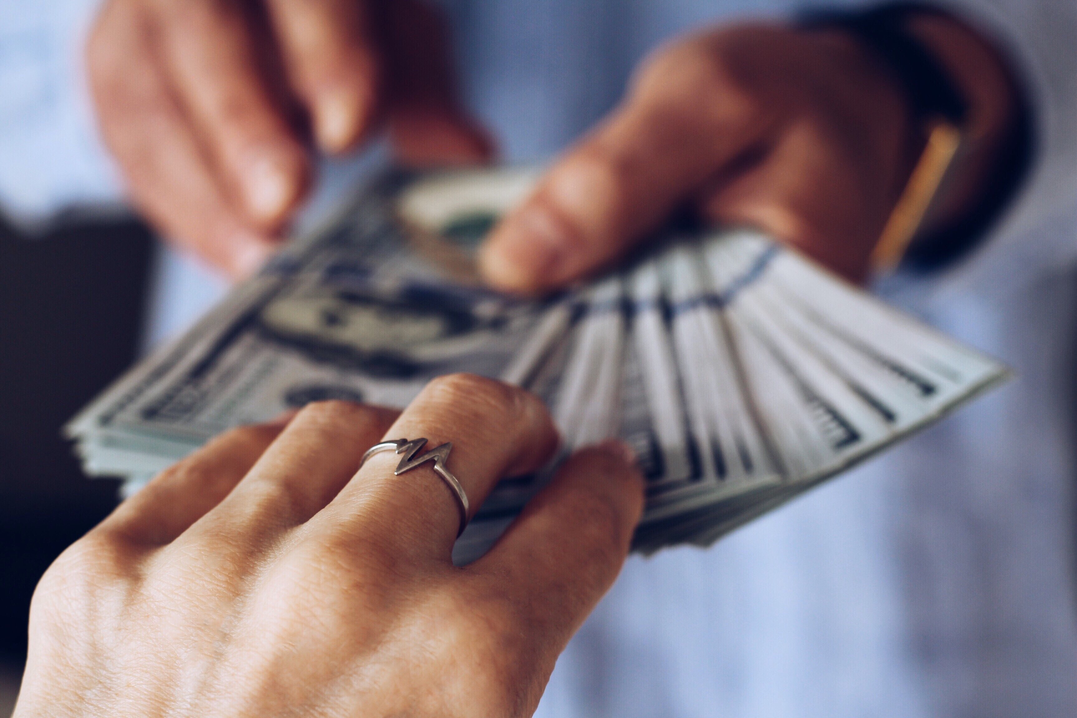 person receiving money